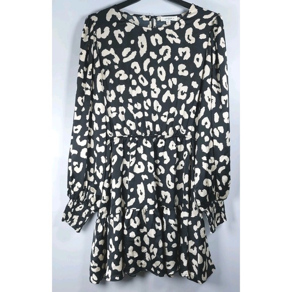 Umgee Dresses & Skirts - Umgee‎ USA Leopard Print Dress Size 2XL Black Tan Smocked Cuff Long Sleeve